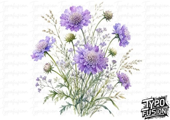 Botanical Scabiosa Stems Clipart: A Versatile Resource for Creative Projects