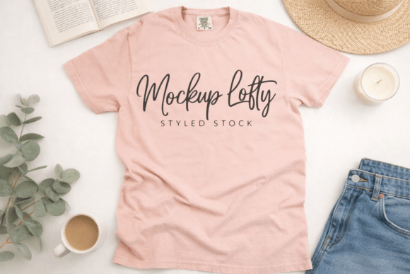 C1717 Peachy Flat Lay T-shirt Mockup