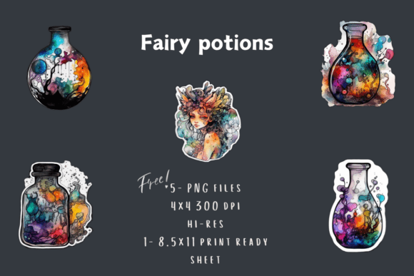 FREE 5 Hi-RES PNG Graphics Fairy Potions