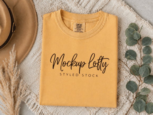 Mustard C1717 Flat Lay T-shirt Mockup
