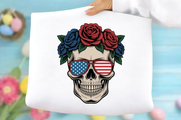 Patriotic Skull with Roses PNG: A Powerful Design for Your Projects