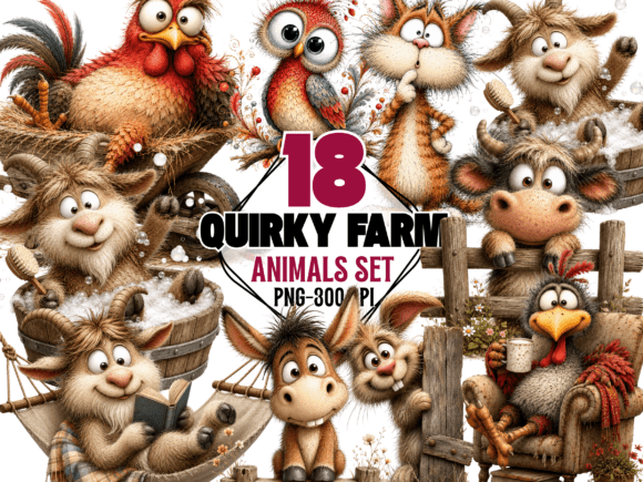 Quirky Farm Animals Clipart Png Set: A Creative Resource for Designers and Entrepreneurs