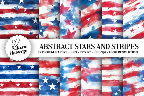 Watercolor American Stars Stripes Patterns: A Creative Resource for Craft Enthusiasts