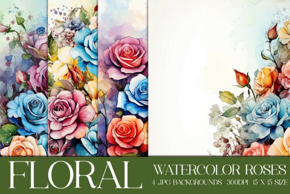 Watercolor Colorful Roses Backgrounds S2