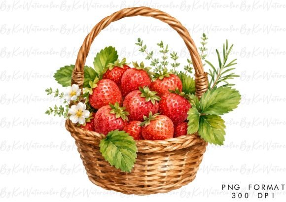 Watercolor Strawberry Summer Basket PNG: A Versatile Design Asset for Creative Projects