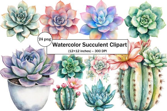 Watercolor Succulent Clipart